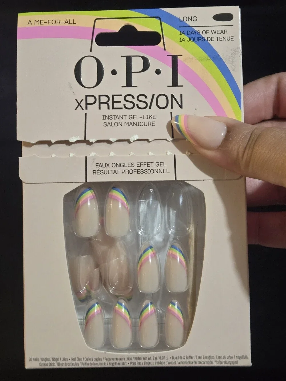 (BUNDLE ONLY) Neutral Pink Almond Nail Art Tips with Rainbow Accent